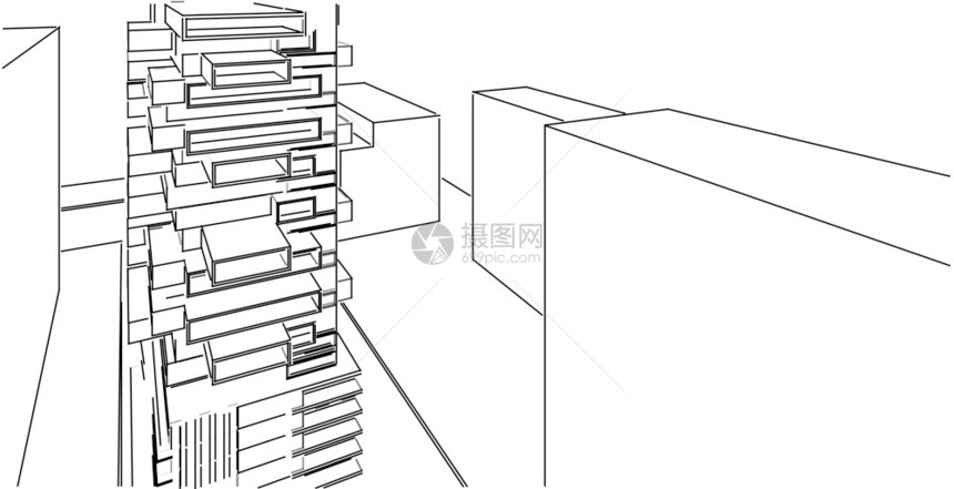 3d图解现代城市建筑抽象背景设计3D图解架构建设透视直线三维图解建筑结构城市景观绘画草图图片