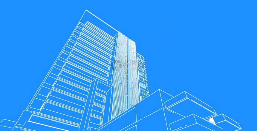 3d图解现代城市建筑抽象背景设计3D图解架构建设透视直线三维图解建筑结构草图技术的城市图片