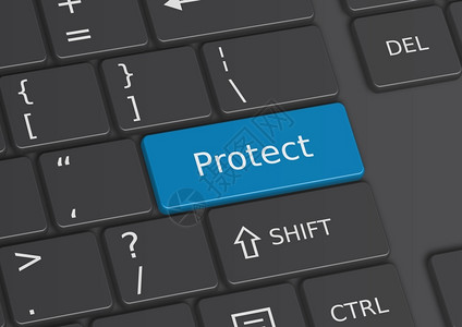 数据电脑沟通从键盘上的蓝拼写保护一词A3D插图图片