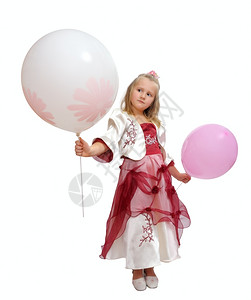 微笑生日穿着智能洋装的女孩拿着气球畅快图片