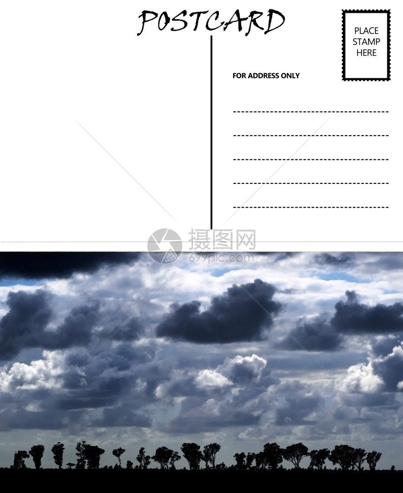 白色空印花卡模板带有非洲云天的复制区域邮件多云的指导图片