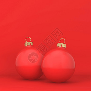 2个圣诞球新年概念3d插图假期快乐的装饰风格图片