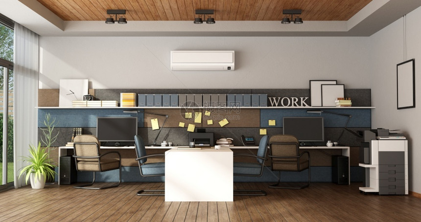 插图灯现代办公室有四个工作站3个为大办公室4个工作站植物图片