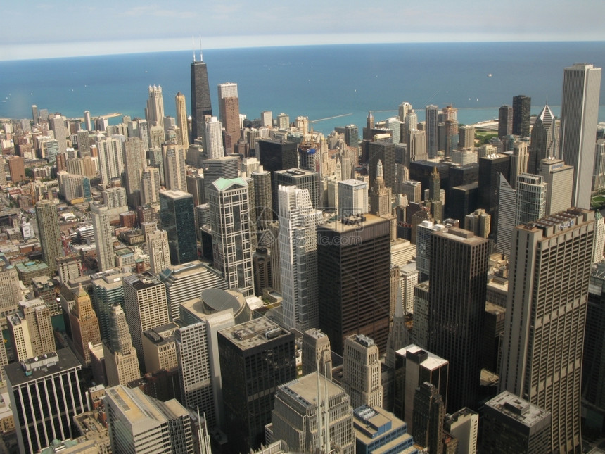 湖高架伊利诺州芝加哥的空中景象从西尔斯塔向北看有风图片