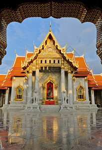 本贾马博比特结石建筑学曼谷著名的泰国大理石寺天空背景