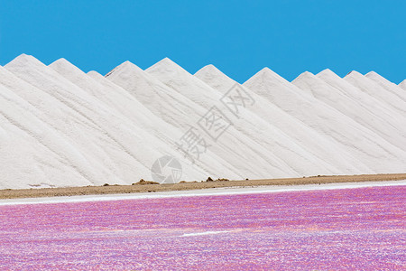 Bonaire岛有粉红盐湖和蓝天空的山丘陵粉色氯化物图片