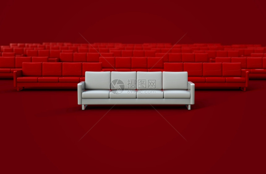 红色背景的白皮革沙发3D投影材料销售坐图片