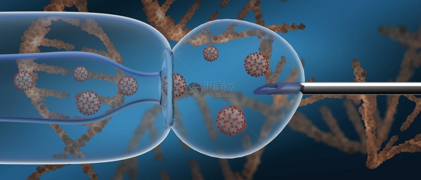 在DNA3D转化的背景中有冠状和针管头的液泡烟斗在这种气泡中有冠状和针头吸管大流行关心图片