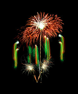 绿色夜空焰火喜庆的颜色在夜空爆炸与黑色背景隔绝新年和周纪念概新一和结婚纪念日的美丽多彩烟花背景