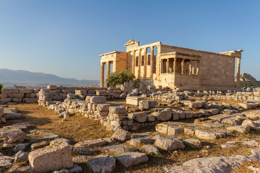 天空帕台农神庙6月1日下午埃勒希姆寺庙在腊雅典的Acropolis废墟历史图片