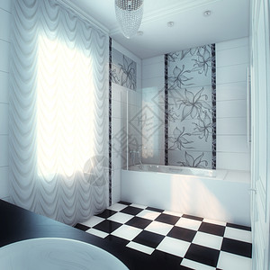 豪华住宅中美丽的大浴室公寓洗手间真实的图片