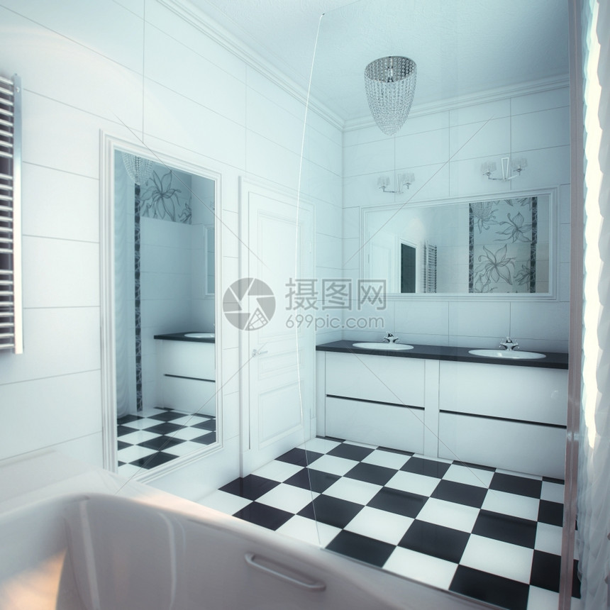 内阁豪华住宅中美丽的大浴室改造毛巾图片