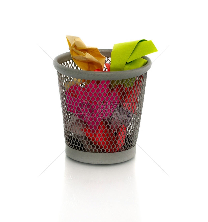 回收垃圾篮中的彩色纸作为垃圾银生态图片
