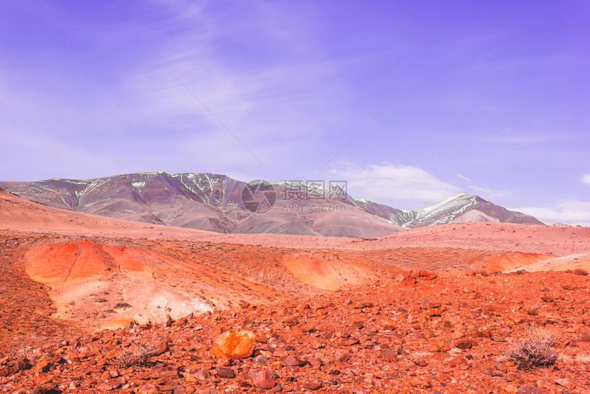 黏土黄沙平原热太阳下黄色土壤山空谷旅行阿尔泰清楚的荒野图片