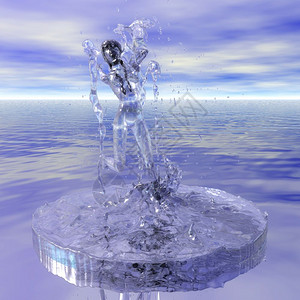 意象海滩数字3D淋浴中一个女人的数码化3D使成为图片
