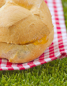 乐趣一顿饭野餐红白布上加果酱的三明治图片
