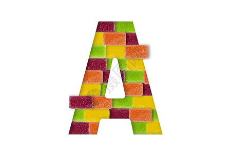 晚安果冻字体工作室沟通孤立在白色背景上的糖果或字母表拉丁食品字母表糖果A孤立在白色背景上的糖果或字母表A传统的背景