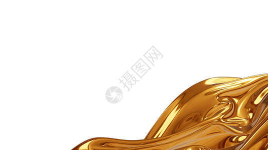 焦糖葵花籽闪亮的含有波浪奢侈3D插图的金色液体光滑背景摘要黄色的材料设计图片