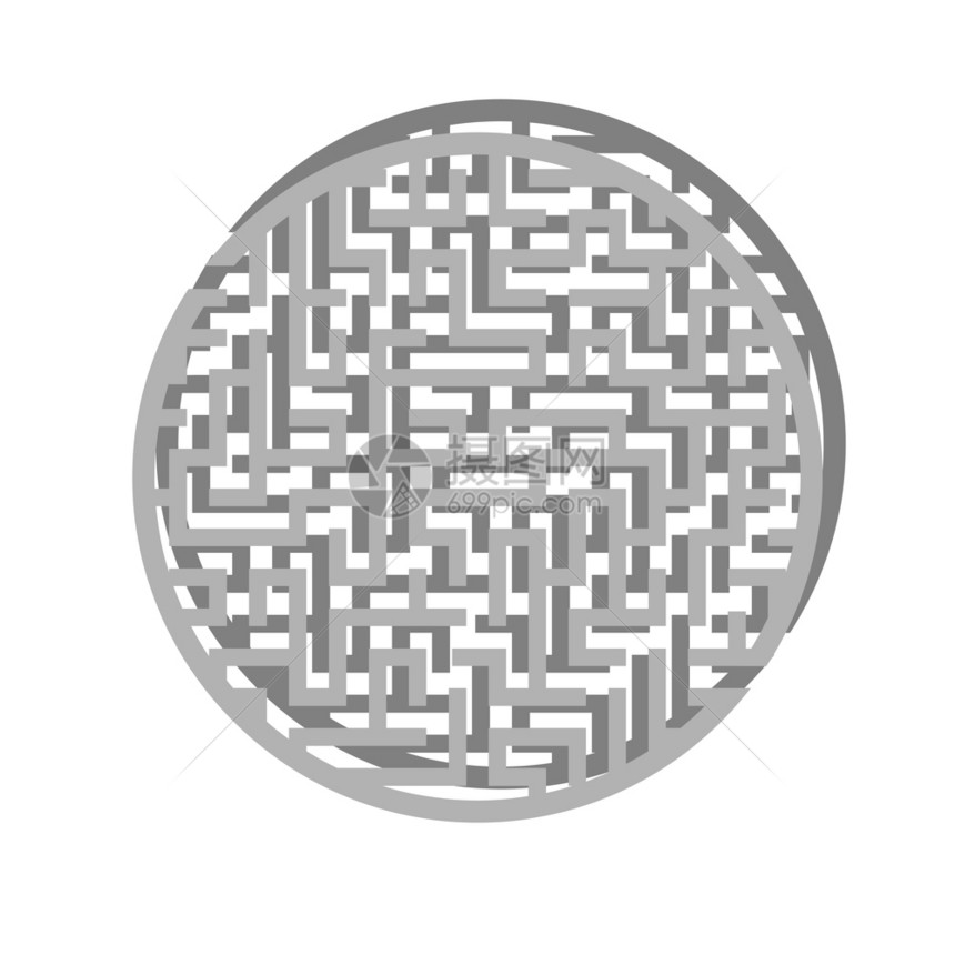 挑战为孩子和成人的年寻找困难的大迷宫游戏Labyrinth谜题查找正确的路径Flat矢量插图圆圈谜语图片