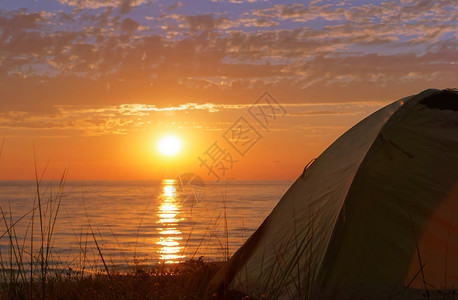 美丽的旅行沙滩上游帐篷图片