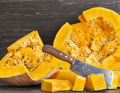 秋天新鲜的切成一片橙南瓜烹饪时间关闭橙南瓜烹饪感恩图片
