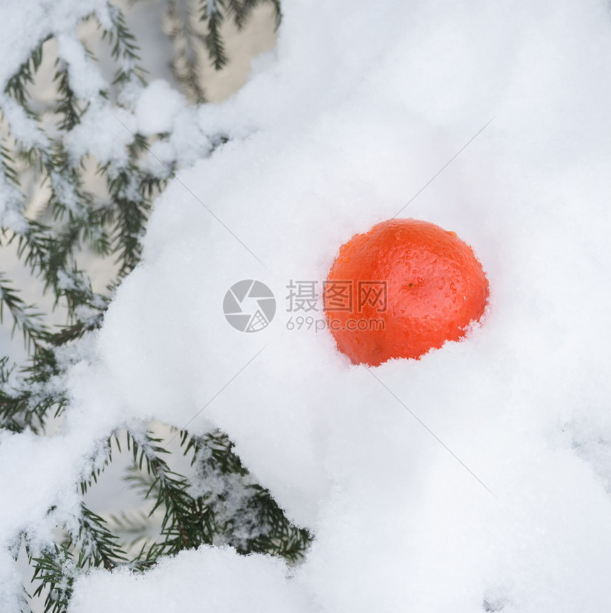 多汁的白雪上躺着普通话水果寒冷的图片