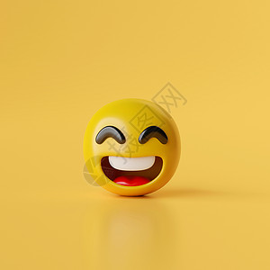 可爱笑表情表情符号圆圈黄色背景上的微笑Momoji图标3D插按钮设计图片