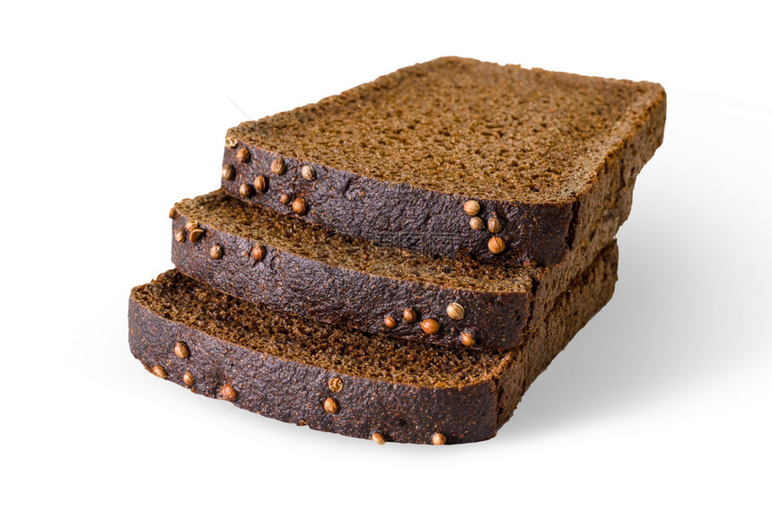 吐司棕色的在白背景上隔离的黑麦面包切片营养图片