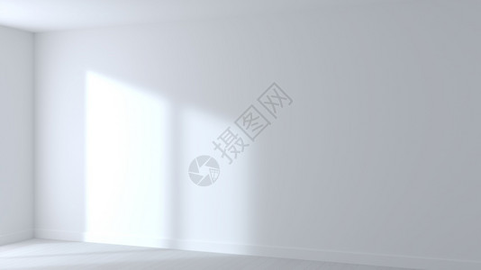 大厅3d插图背景空白色房间和窗外公寓的墙束背景空白色房间横梁背景太阳檐口设计图片