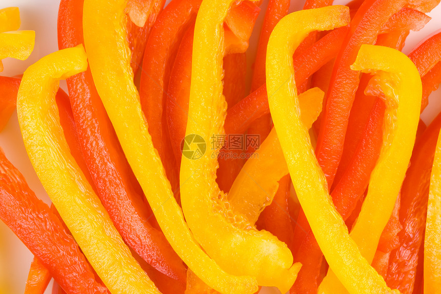 可口植物美食红色和黄胡椒片作为沙拉图片