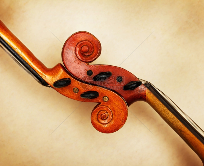 卷轴旋律脖子两部旧小提琴卷在环境光线下详细介绍图片