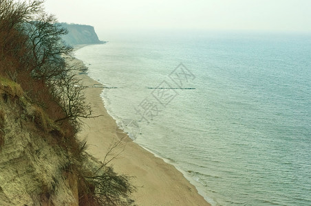 从波罗的海雾岸顶部浓雾海岸以及从顶部向下倾斜海岸的陡峭冷静浪户外图片
