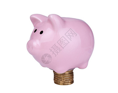 白色的种背景孤立轮盘上粉红小猪银行现金退休图片
