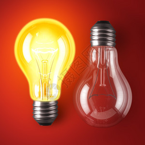 电灯泡玻璃金属红色底3D插图灯泡开放和关红底3D插图图片