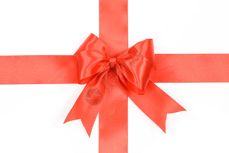 闪亮的包裹礼品卡概念白色背景上隔离着弓的闪亮红色带覆盖图片