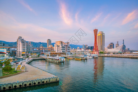 日本神户港天际落黄昏城市天空暮图片
