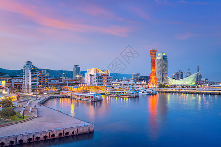 观光景日本神户港天际落黄昏商业图片