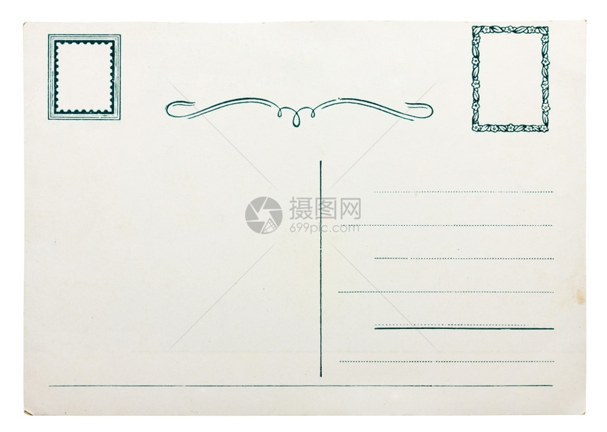 有质感的白纸上孤立旧明信片泛黄邮票图片