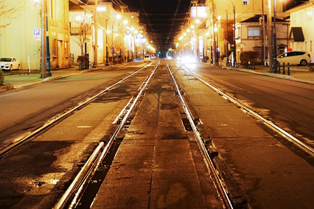 景观踪迹铁轨街道现代城市夜间景戏剧图片