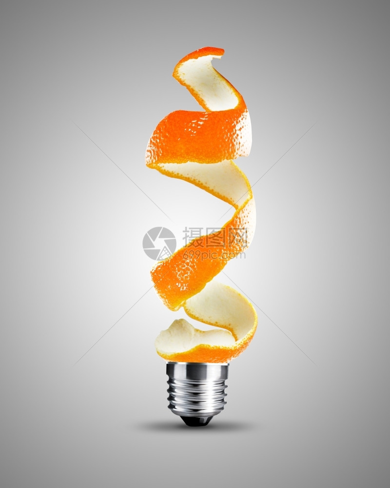 生态用橙皮灯泡概念图象制成的灯泡高效创新图片