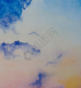 天空模糊云三星粉彩柔软的坡度抽象暮色天空水彩画背景际线和五颜六色的云彩手绘在纸上与纹理插图设计图片