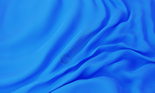 海恩布切布料蓝丝绸卷织背景摘要和装饰壁纸概念3D插图的D窗帘优雅设计图片
