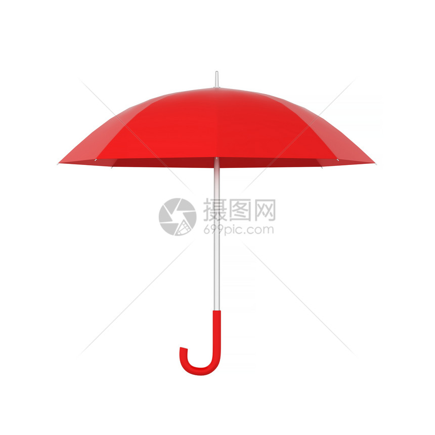 下雨红色的空白打开了色背景上孤立的伞式三维插图降低图片