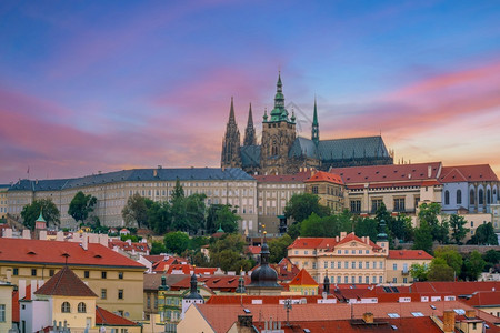 城市建造布拉格下捷克旧城风景世界旅行概念见光和世界旅行日落图片
