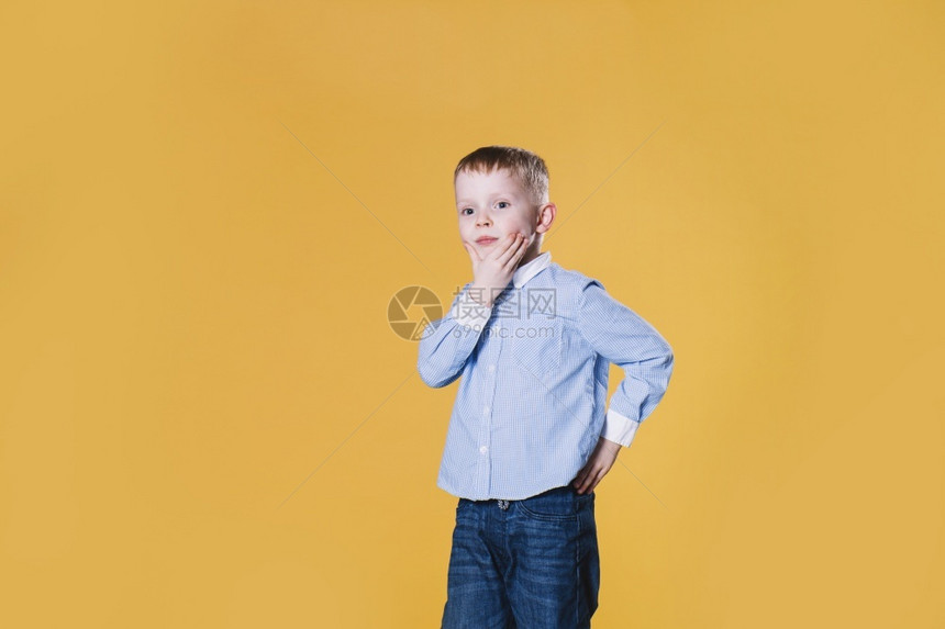 肖像微笑白种人体贴心的小男孩图片