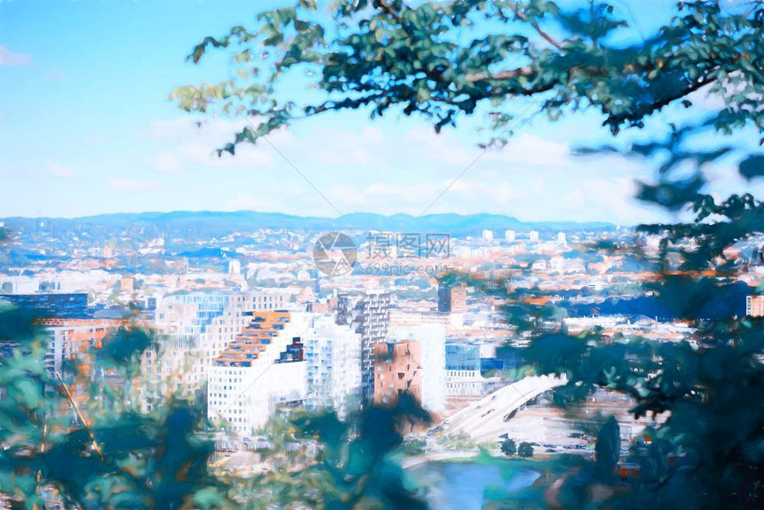 水平的树叶奥斯陆从山丘城市图解背景hd到奥斯陆的观察从山丘城市图解背景看镇图片