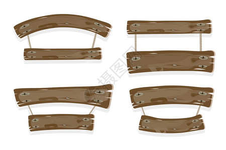 空白的挂在色插图上孤立的绳索棕色木条横幅和丝带挂在绳索上的褐色木条横旗和丝带信息指甲图片