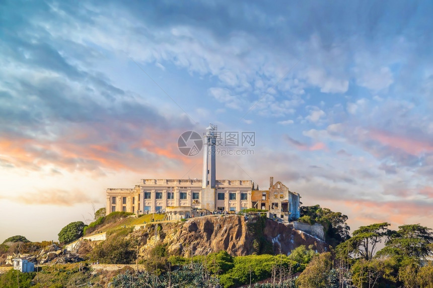 恶魔岛历史遗址美国旧金山Alcatraz岛旅行日落图片