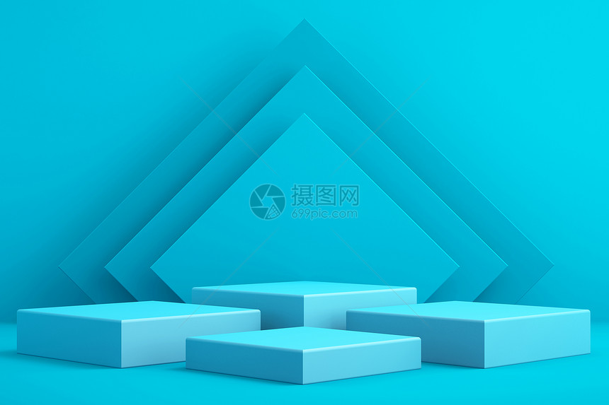 3d模拟用于产品展示的讲台蓝背景3d投影的d背景工作室地面渲染图片