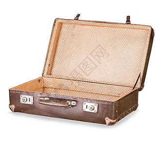 假期在白色背景上隔离的旧式特装行李箱古董处理背景图片